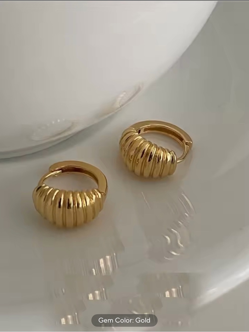 Ribbed Gold Huggie Hoop Earrings for Women